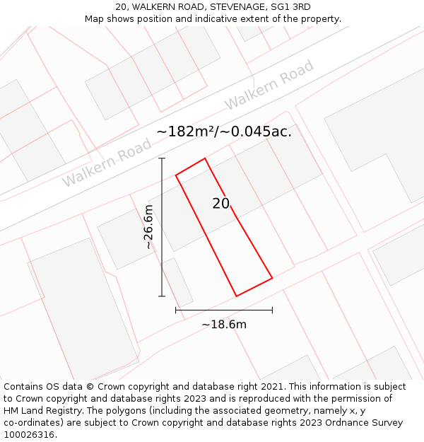 20, WALKERN ROAD, STEVENAGE, SG1 3RD: Plot and title map