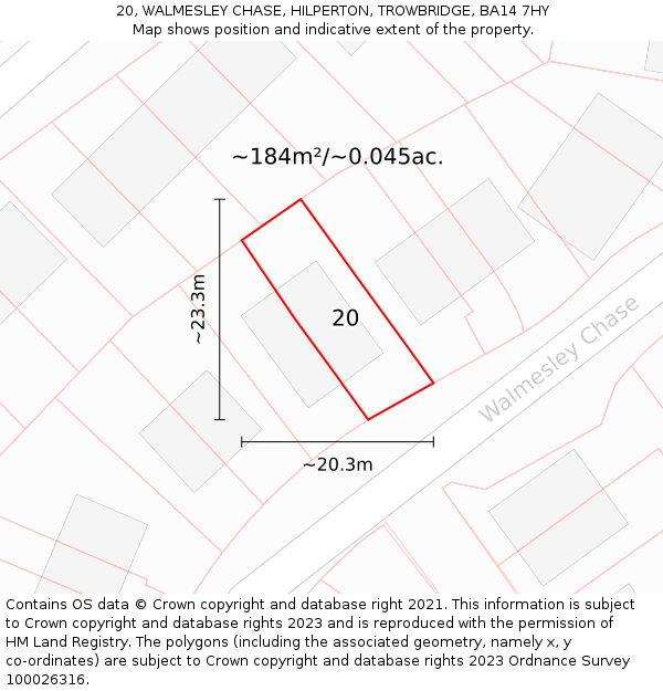 20, WALMESLEY CHASE, HILPERTON, TROWBRIDGE, BA14 7HY: Plot and title map