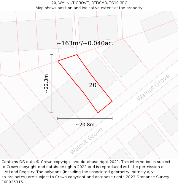 20, WALNUT GROVE, REDCAR, TS10 3PG: Plot and title map