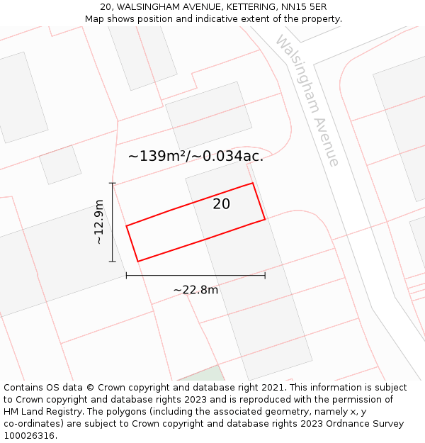20, WALSINGHAM AVENUE, KETTERING, NN15 5ER: Plot and title map
