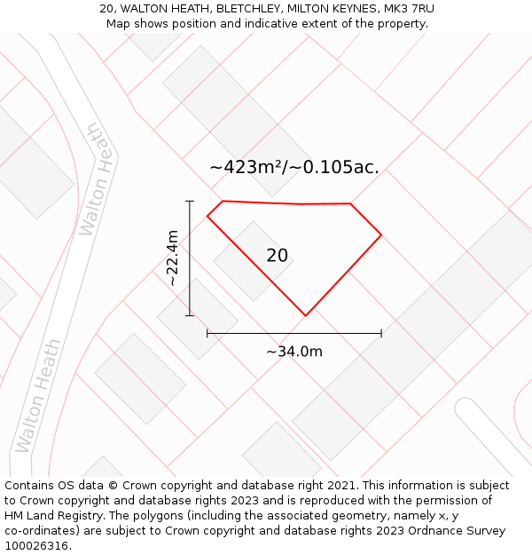20, WALTON HEATH, BLETCHLEY, MILTON KEYNES, MK3 7RU: Plot and title map