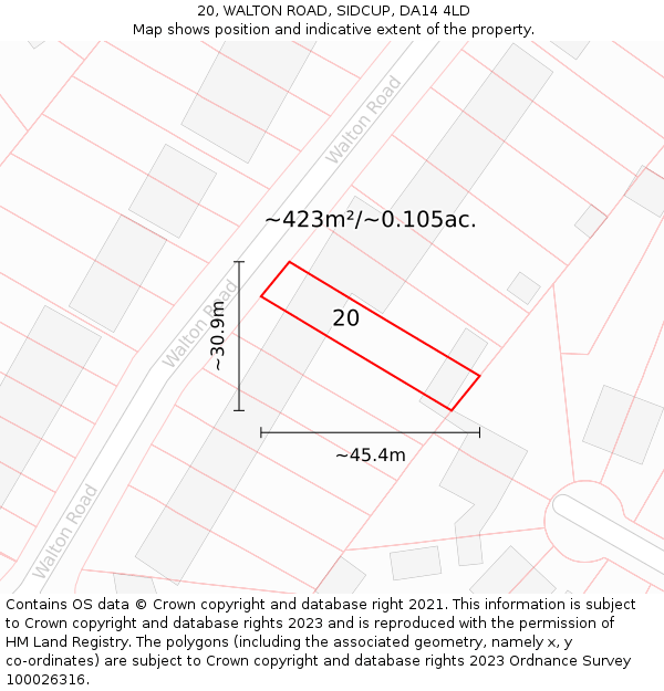 20, WALTON ROAD, SIDCUP, DA14 4LD: Plot and title map
