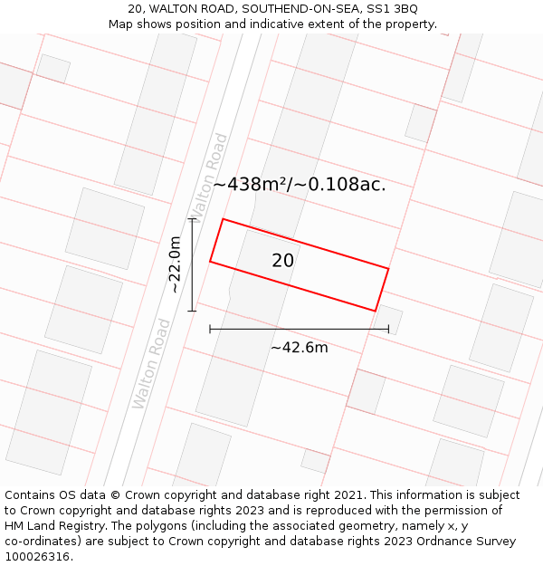 20, WALTON ROAD, SOUTHEND-ON-SEA, SS1 3BQ: Plot and title map