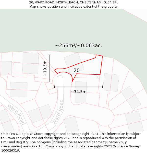 20, WARD ROAD, NORTHLEACH, CHELTENHAM, GL54 3RL: Plot and title map