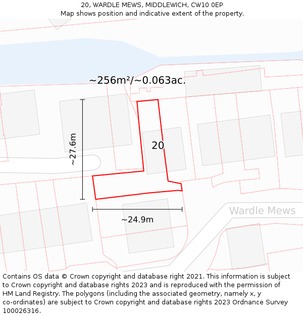 20, WARDLE MEWS, MIDDLEWICH, CW10 0EP: Plot and title map