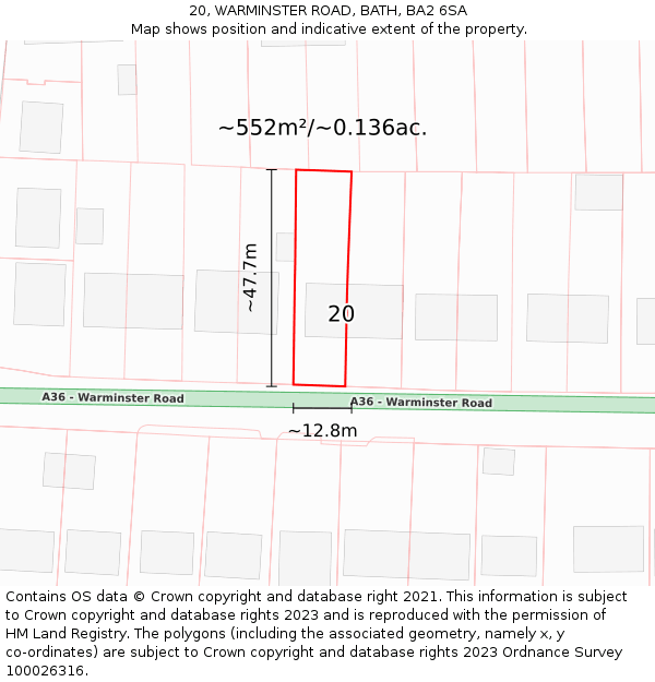 20, WARMINSTER ROAD, BATH, BA2 6SA: Plot and title map