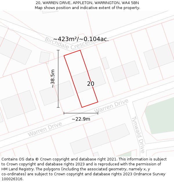 20, WARREN DRIVE, APPLETON, WARRINGTON, WA4 5BN: Plot and title map