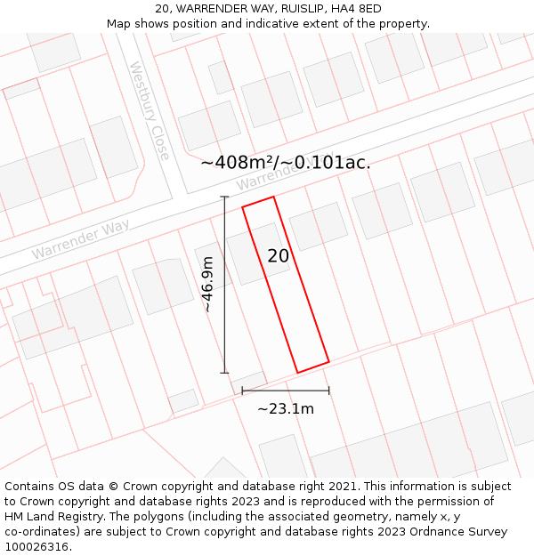 20, WARRENDER WAY, RUISLIP, HA4 8ED: Plot and title map