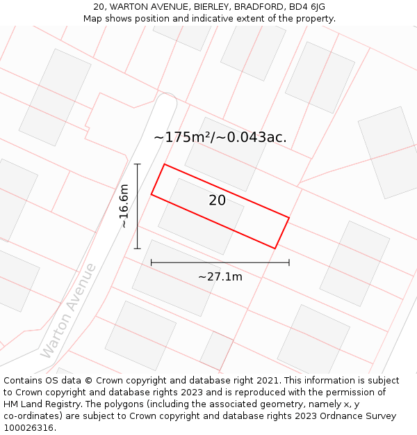 20, WARTON AVENUE, BIERLEY, BRADFORD, BD4 6JG: Plot and title map