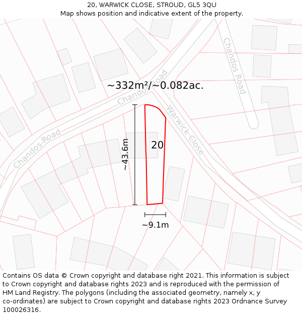 20, WARWICK CLOSE, STROUD, GL5 3QU: Plot and title map