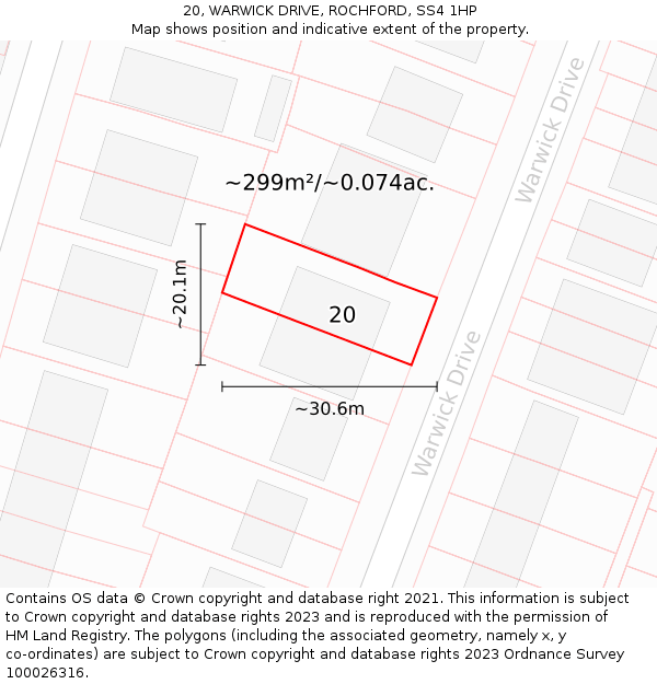 20, WARWICK DRIVE, ROCHFORD, SS4 1HP: Plot and title map