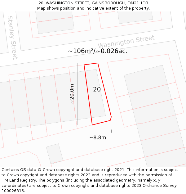 20, WASHINGTON STREET, GAINSBOROUGH, DN21 1DR: Plot and title map