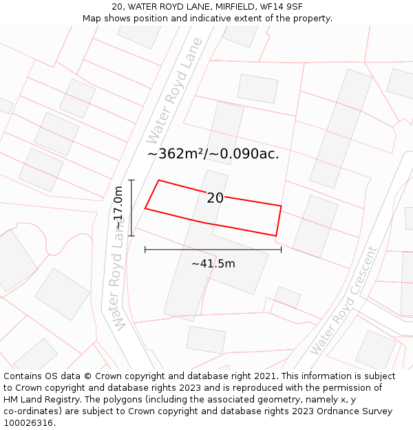 20, WATER ROYD LANE, MIRFIELD, WF14 9SF: Plot and title map