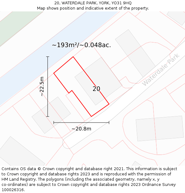 20, WATERDALE PARK, YORK, YO31 9HQ: Plot and title map