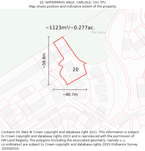 20, WATERMANS WALK, CARLISLE, CA1 3TU: Plot and title map