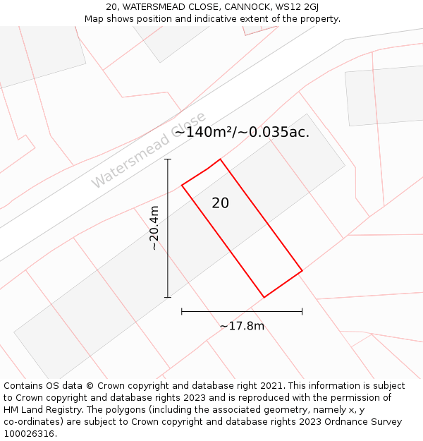 20, WATERSMEAD CLOSE, CANNOCK, WS12 2GJ: Plot and title map