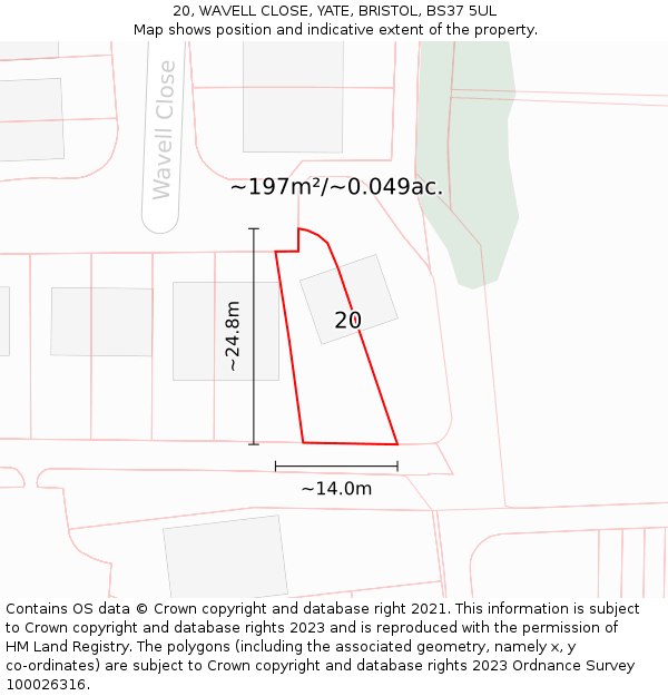 20, WAVELL CLOSE, YATE, BRISTOL, BS37 5UL: Plot and title map