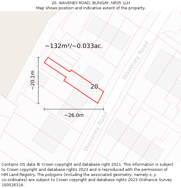 20, WAVENEY ROAD, BUNGAY, NR35 1LH: Plot and title map