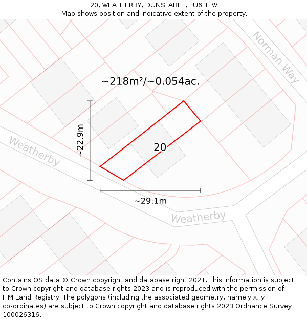20, WEATHERBY, DUNSTABLE, LU6 1TW: Plot and title map