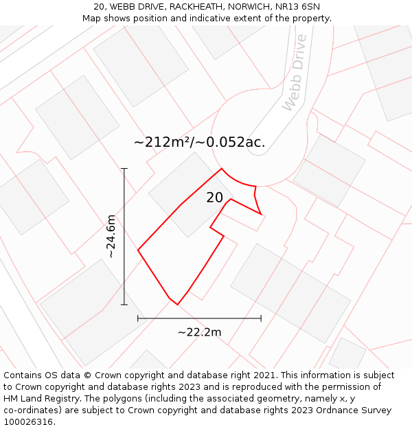 20, WEBB DRIVE, RACKHEATH, NORWICH, NR13 6SN: Plot and title map