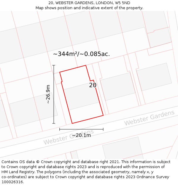 20, WEBSTER GARDENS, LONDON, W5 5ND: Plot and title map