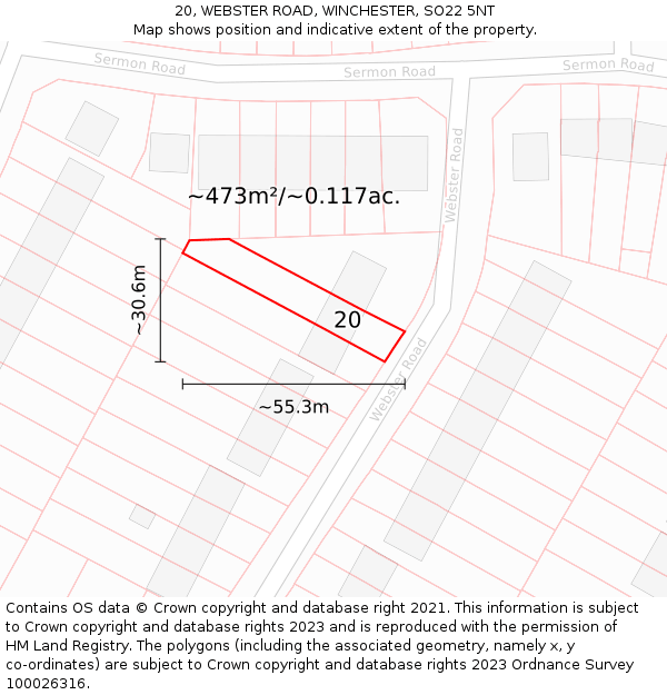 20, WEBSTER ROAD, WINCHESTER, SO22 5NT: Plot and title map