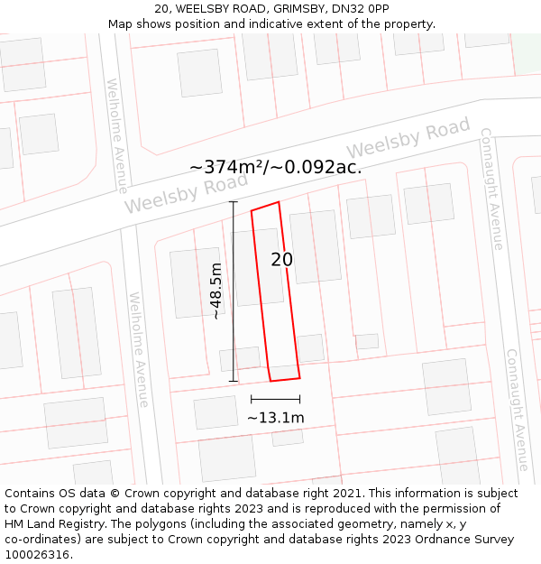 20, WEELSBY ROAD, GRIMSBY, DN32 0PP: Plot and title map
