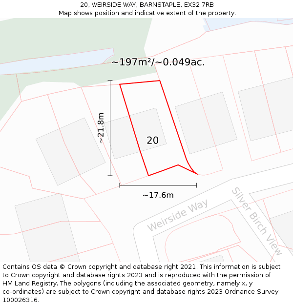 20, WEIRSIDE WAY, BARNSTAPLE, EX32 7RB: Plot and title map