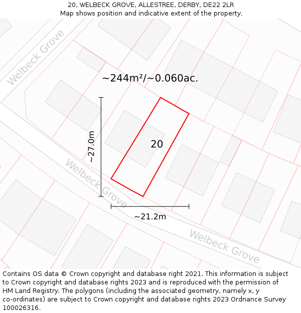 20, WELBECK GROVE, ALLESTREE, DERBY, DE22 2LR: Plot and title map