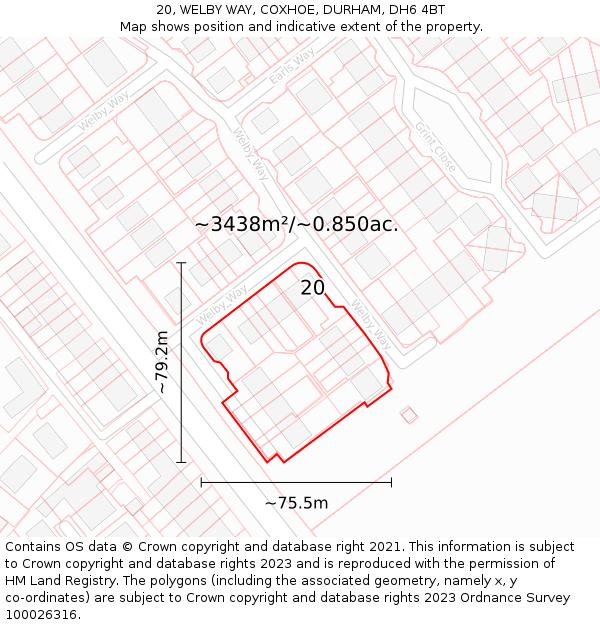 20, WELBY WAY, COXHOE, DURHAM, DH6 4BT: Plot and title map