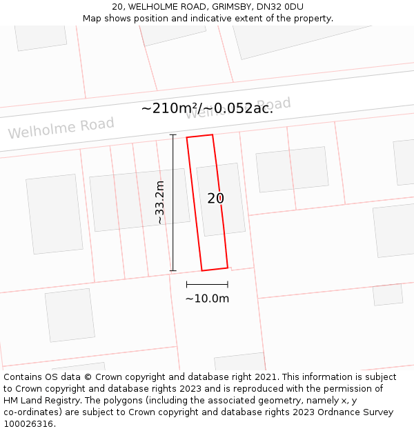 20, WELHOLME ROAD, GRIMSBY, DN32 0DU: Plot and title map