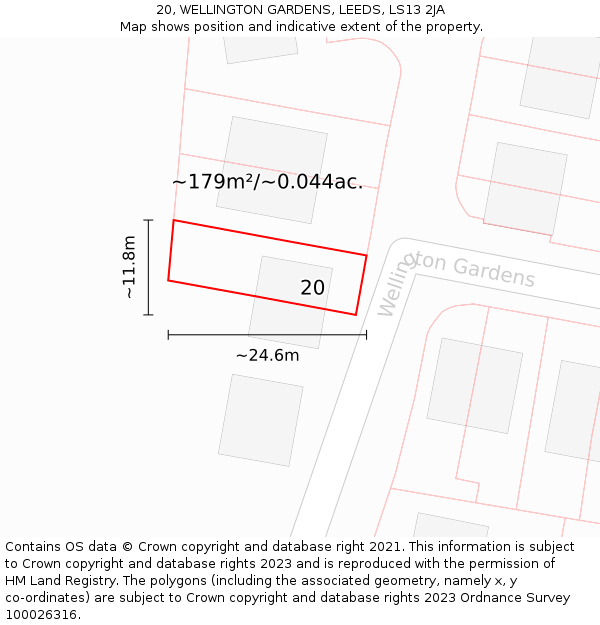 20, WELLINGTON GARDENS, LEEDS, LS13 2JA: Plot and title map
