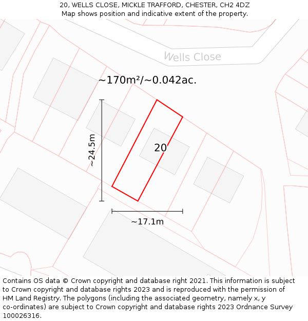 20, WELLS CLOSE, MICKLE TRAFFORD, CHESTER, CH2 4DZ: Plot and title map