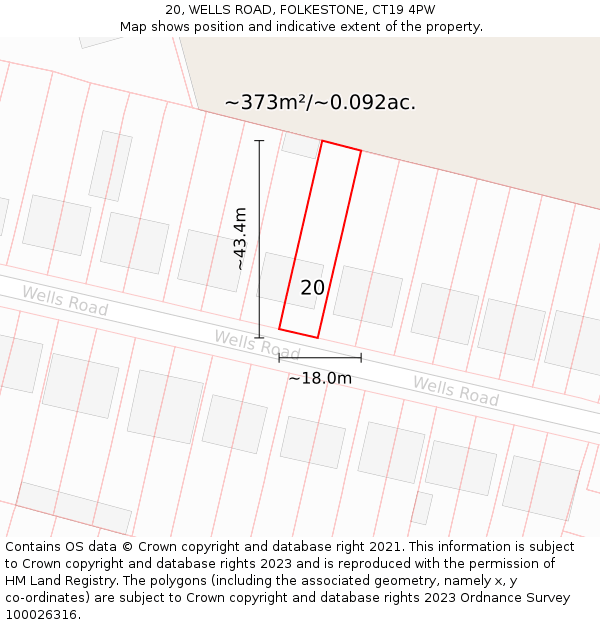 20, WELLS ROAD, FOLKESTONE, CT19 4PW: Plot and title map
