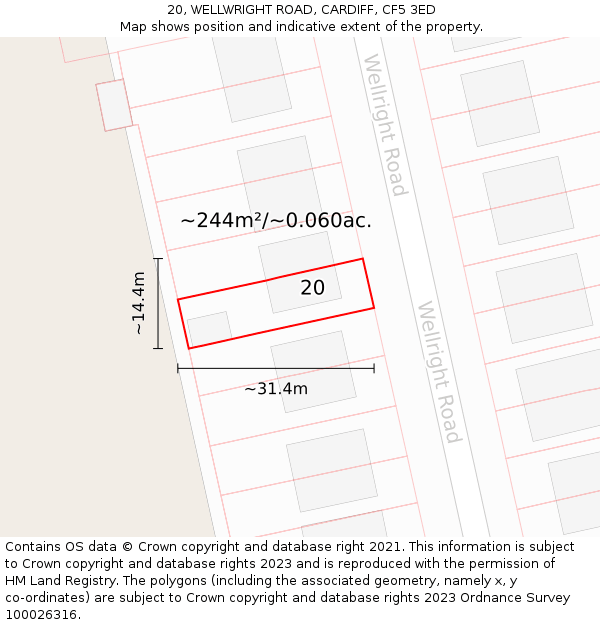 20, WELLWRIGHT ROAD, CARDIFF, CF5 3ED: Plot and title map