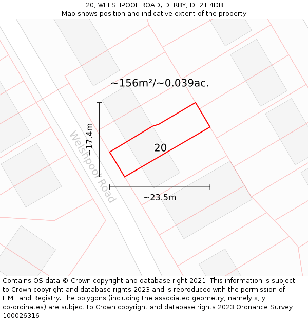 20, WELSHPOOL ROAD, DERBY, DE21 4DB: Plot and title map