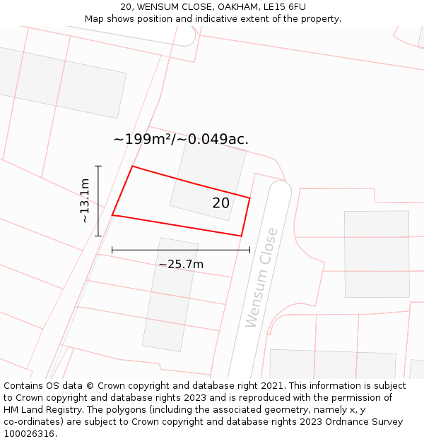 20, WENSUM CLOSE, OAKHAM, LE15 6FU: Plot and title map