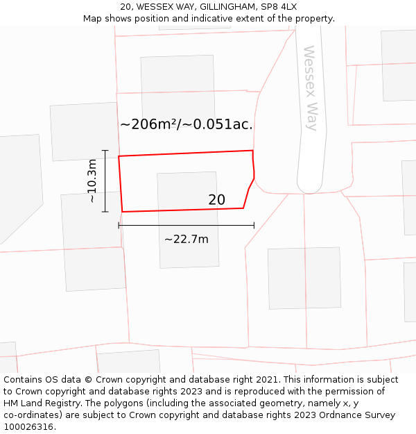 20, WESSEX WAY, GILLINGHAM, SP8 4LX: Plot and title map
