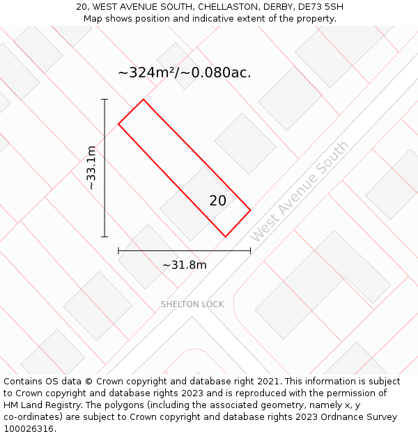20, WEST AVENUE SOUTH, CHELLASTON, DERBY, DE73 5SH: Plot and title map