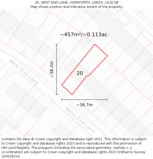 20, WEST END LANE, HORSFORTH, LEEDS, LS18 5JP: Plot and title map