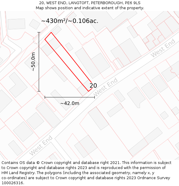 20, WEST END, LANGTOFT, PETERBOROUGH, PE6 9LS: Plot and title map