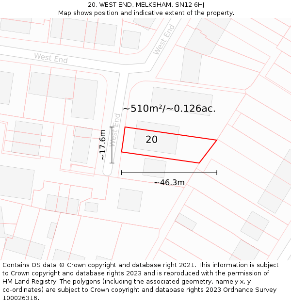 20, WEST END, MELKSHAM, SN12 6HJ: Plot and title map