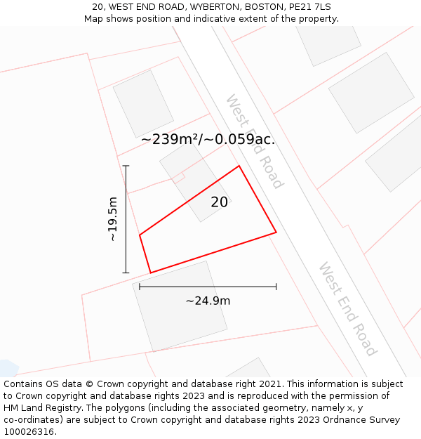 20, WEST END ROAD, WYBERTON, BOSTON, PE21 7LS: Plot and title map