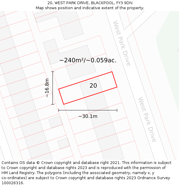 20, WEST PARK DRIVE, BLACKPOOL, FY3 9DN: Plot and title map