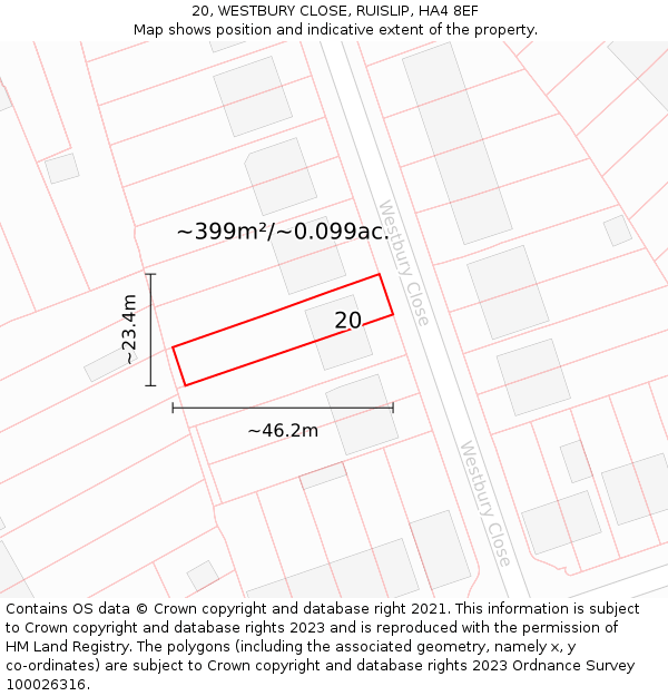 20, WESTBURY CLOSE, RUISLIP, HA4 8EF: Plot and title map