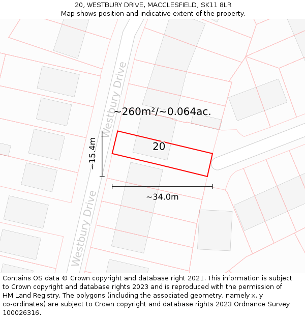 20, WESTBURY DRIVE, MACCLESFIELD, SK11 8LR: Plot and title map