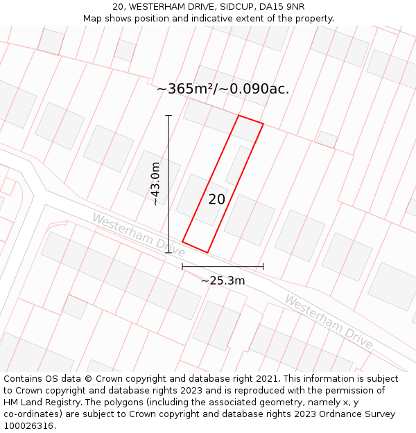20, WESTERHAM DRIVE, SIDCUP, DA15 9NR: Plot and title map