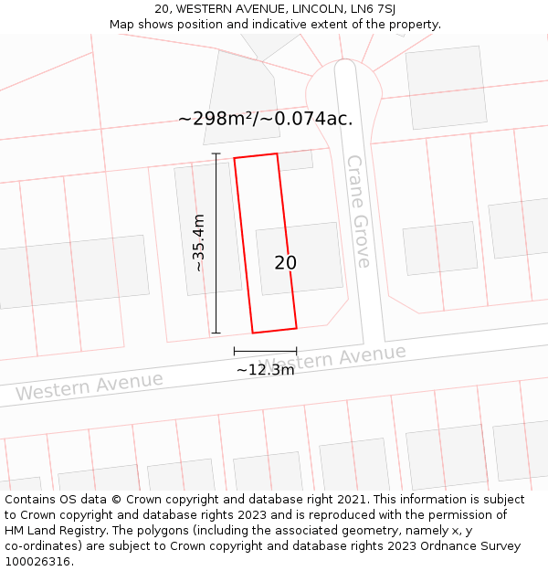 20, WESTERN AVENUE, LINCOLN, LN6 7SJ: Plot and title map