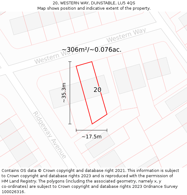 20, WESTERN WAY, DUNSTABLE, LU5 4QS: Plot and title map
