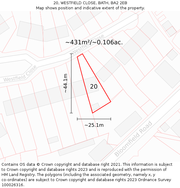 20, WESTFIELD CLOSE, BATH, BA2 2EB: Plot and title map